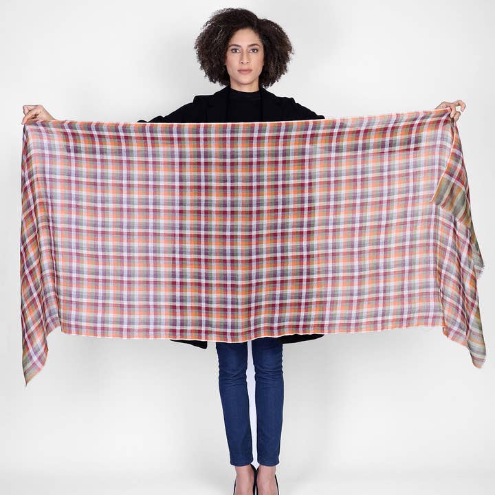 A Brand by Shivani LLC - Wholesale Scarf - Women's - Fall Spice Plaid Scarf - Green Orange