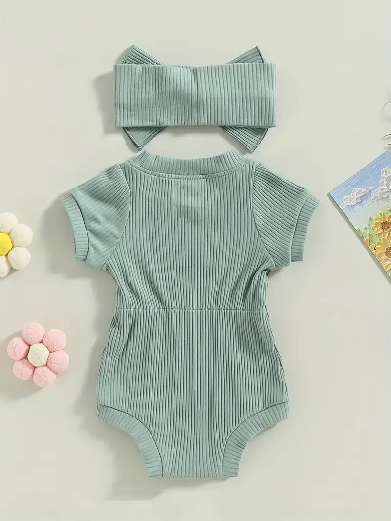 Lucky Avocado - Venta al por mayor Conjunto de ropa - Bebés - Moderno conjunto de mono de verano con diadema con lazo1