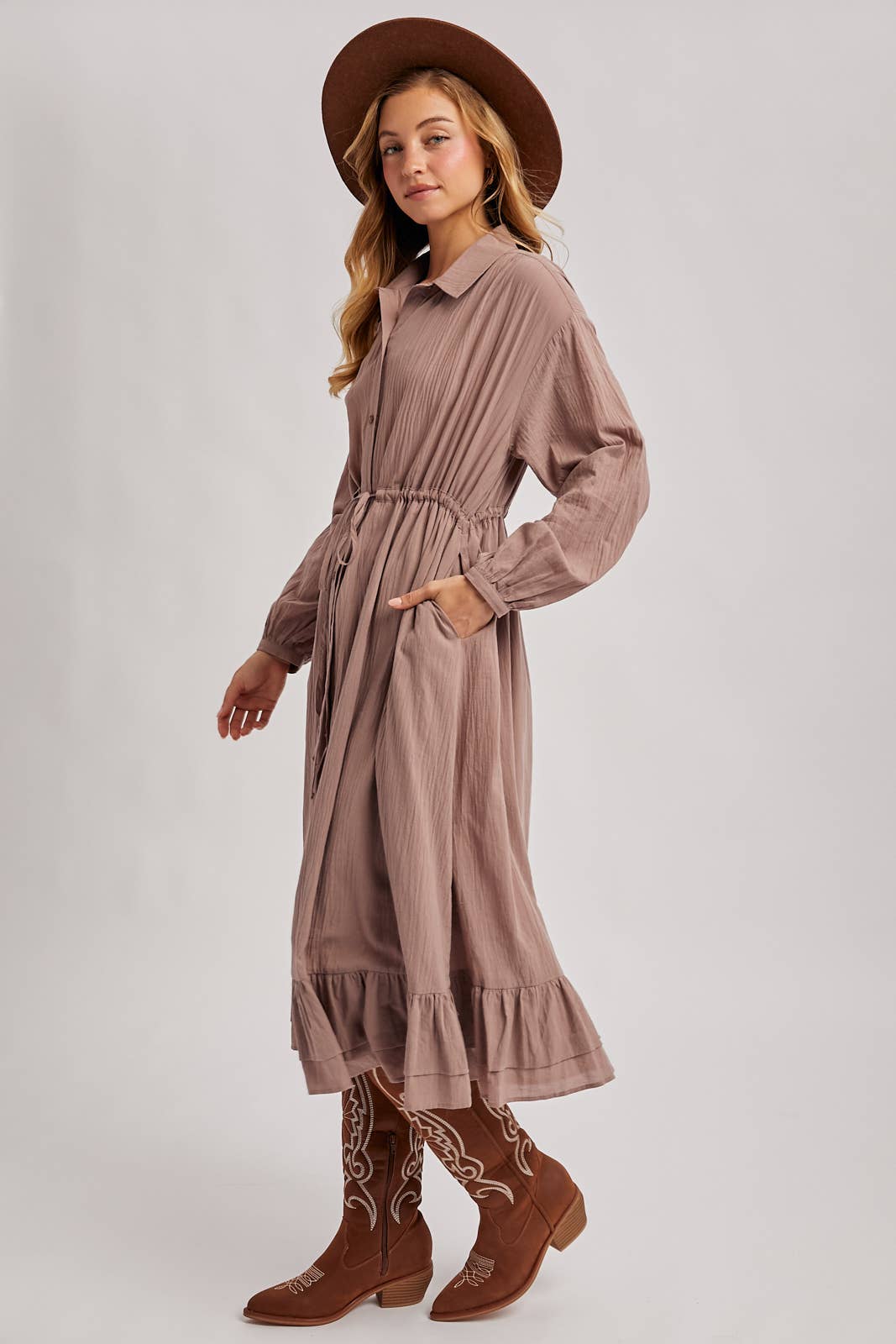 Bluivy - Wholesale Dress - Women's - RUFFLED MIDI OPEN DUSTER OR SHIRT DRESS10