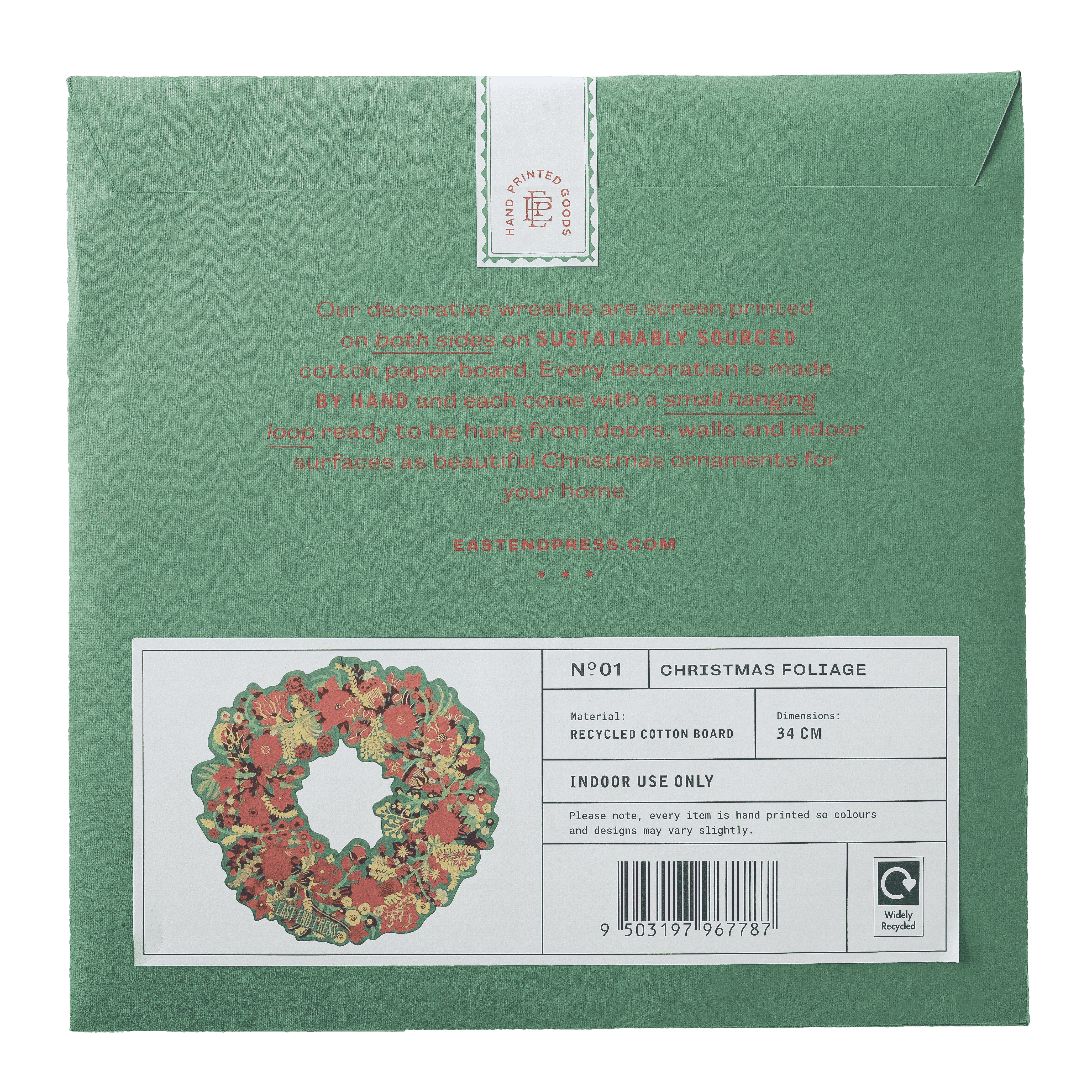 East End Press – wholesale Wreath – UK/EU: Christmas Foliage Cotton Board Wreath12
