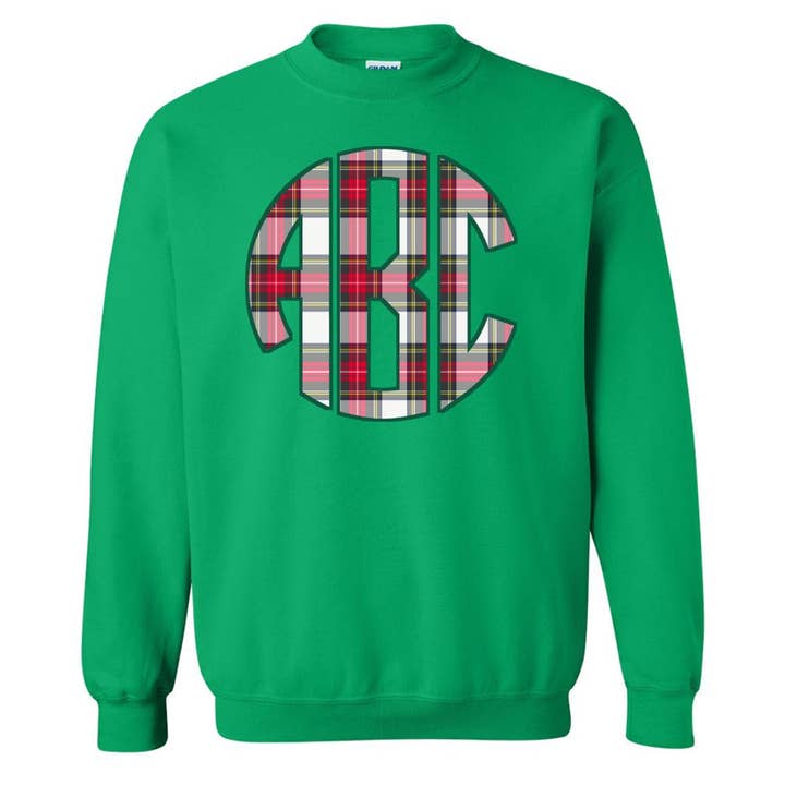 Sudadera de cuello redondo con estampado grande «Christmas Plaid» con monograma para venta al por mayor de United Monograms