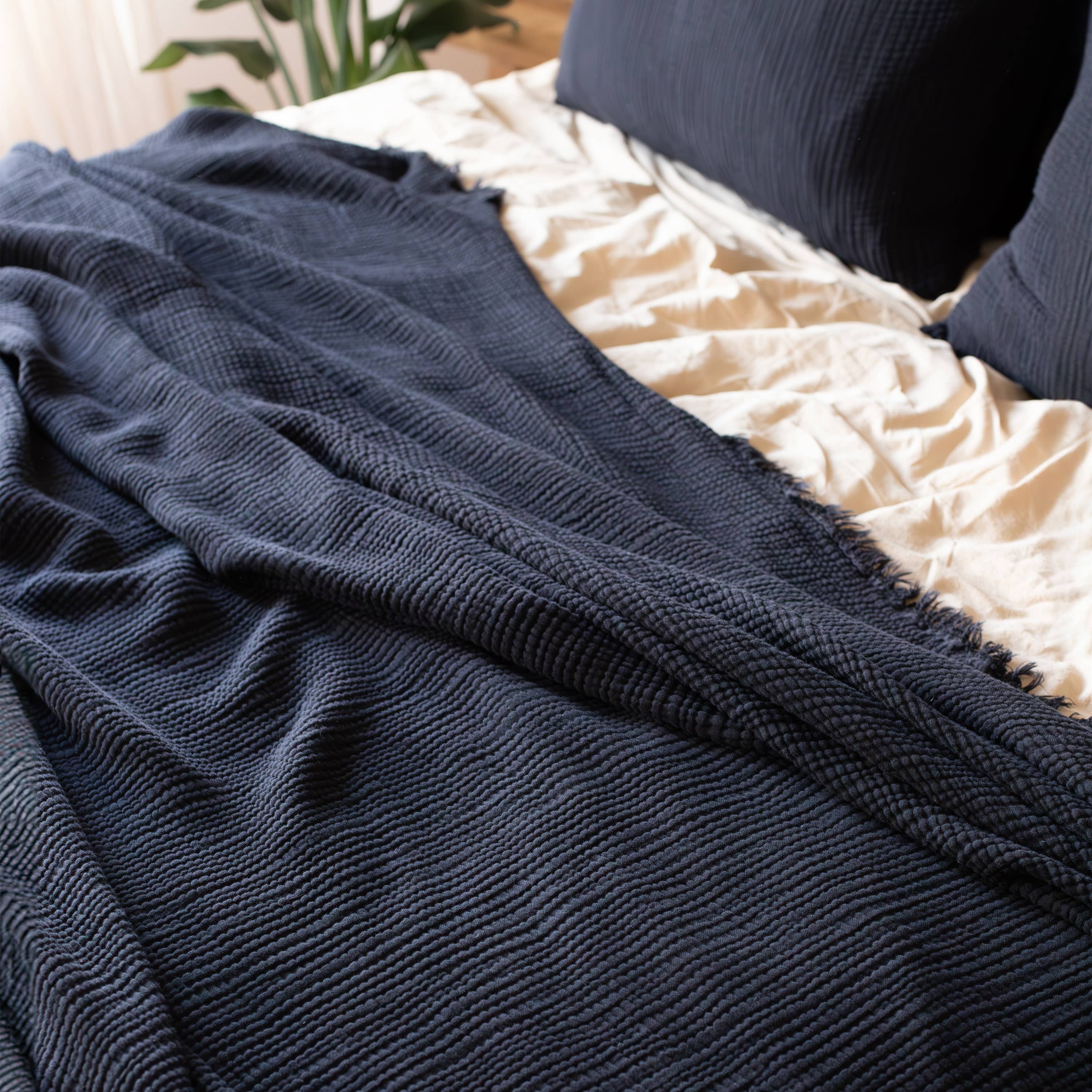 Vivamaison - Vente Plaids - Couvre-lit en mousseline frangé 100 % coton doux, 4 couches premium120