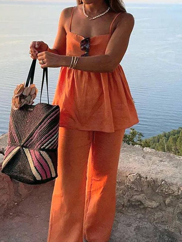 Solid casual tank top pants set for wholesale by Rosa Clothing