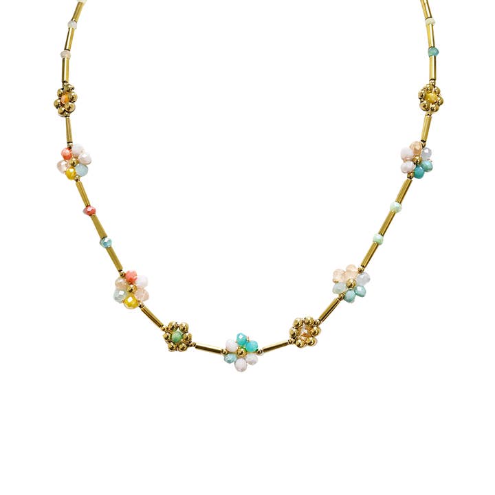 AMORINO SRL - Wholesale Beaded/Pearl Necklace - DAISY FLOWER BEADED NECKLACE - NK21124128E301