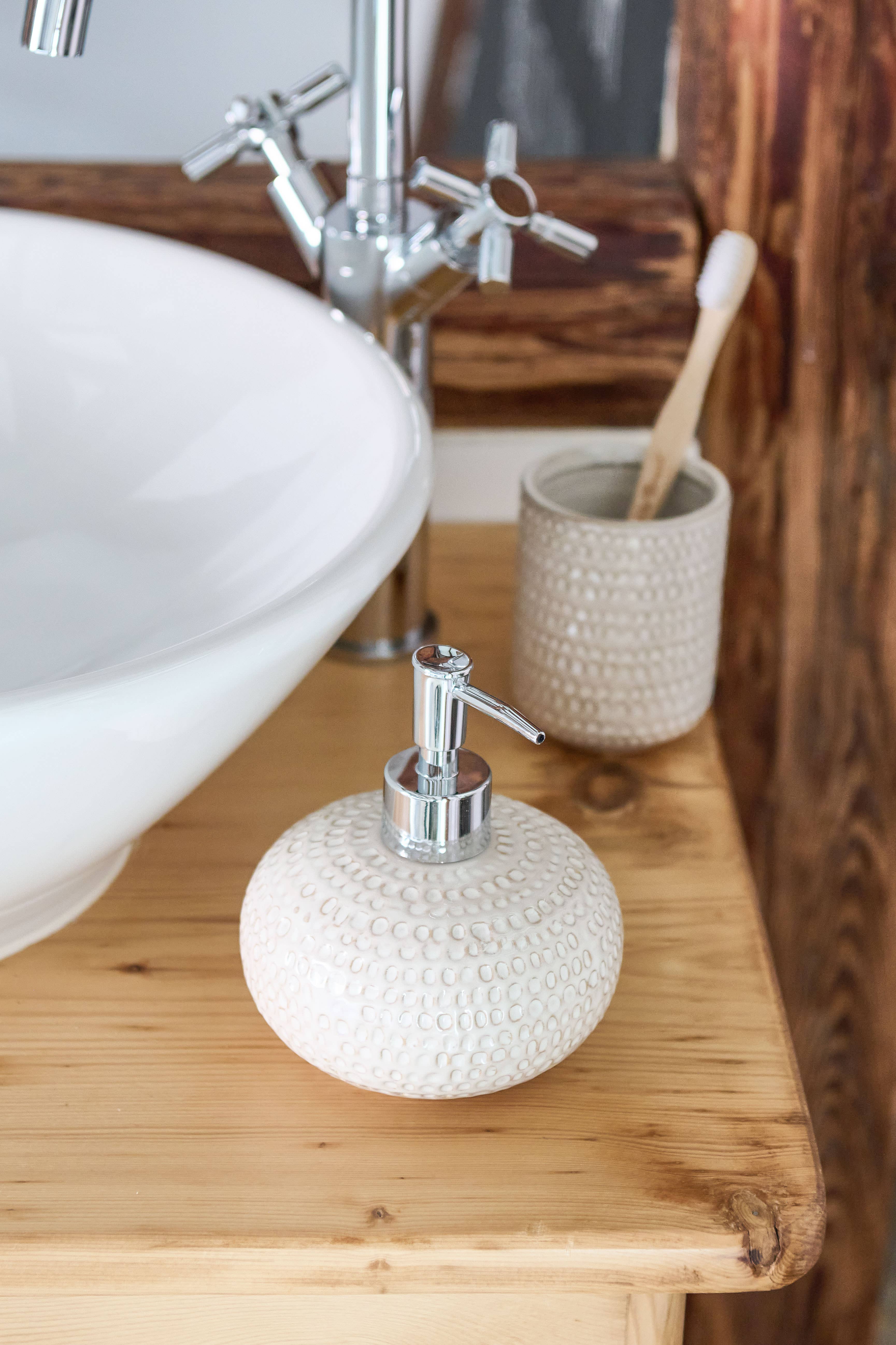 beige Seifenspender "Natural Structure", Steingut, beige für den Großhandel auf Faire1