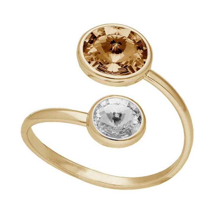 Verstellbarer Ring Basic 7 und 9 mm Kristall in Silber vergoldet für den Großhandel von Victoria Cruz