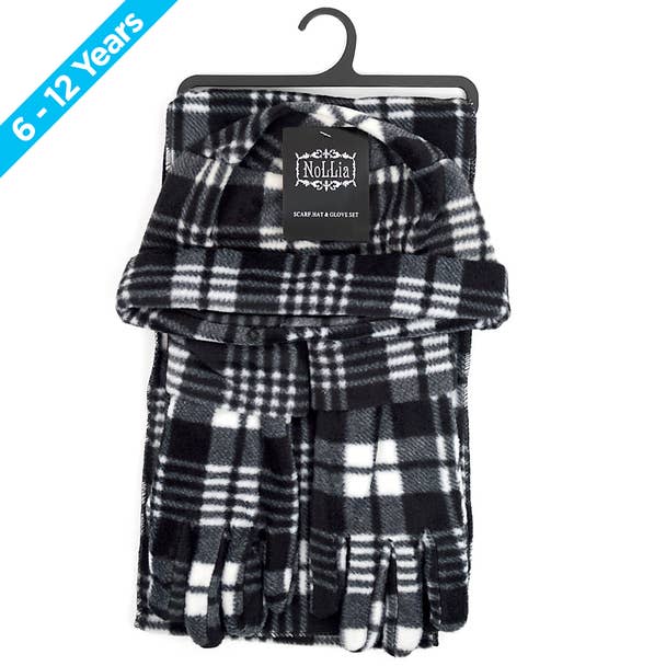 Selini New York - Wholesale Winter Accessory Set - Kids - Kid's (6-12 Years Old) Gray Plaid Fleece Winter Set0
