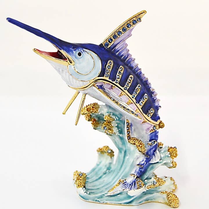 Caja de baratijas Bejeweled Marlin Fish. Set de mano Swarovski para venta al por mayor de Ciel Collectables
