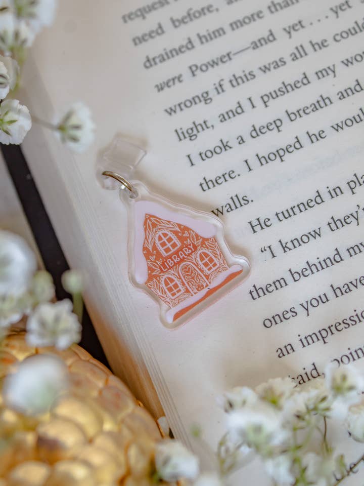 Gingerbread Library Acrylic USB-C Dust Plug Kindle Charm for wholesale by Meaggie Moos