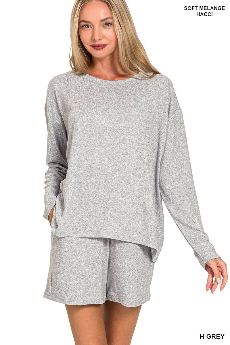 Vanilla Monkey - Wholesale Lounge Set - Women's - Soft Melange Long Sleeve Tee And Shorts Set2