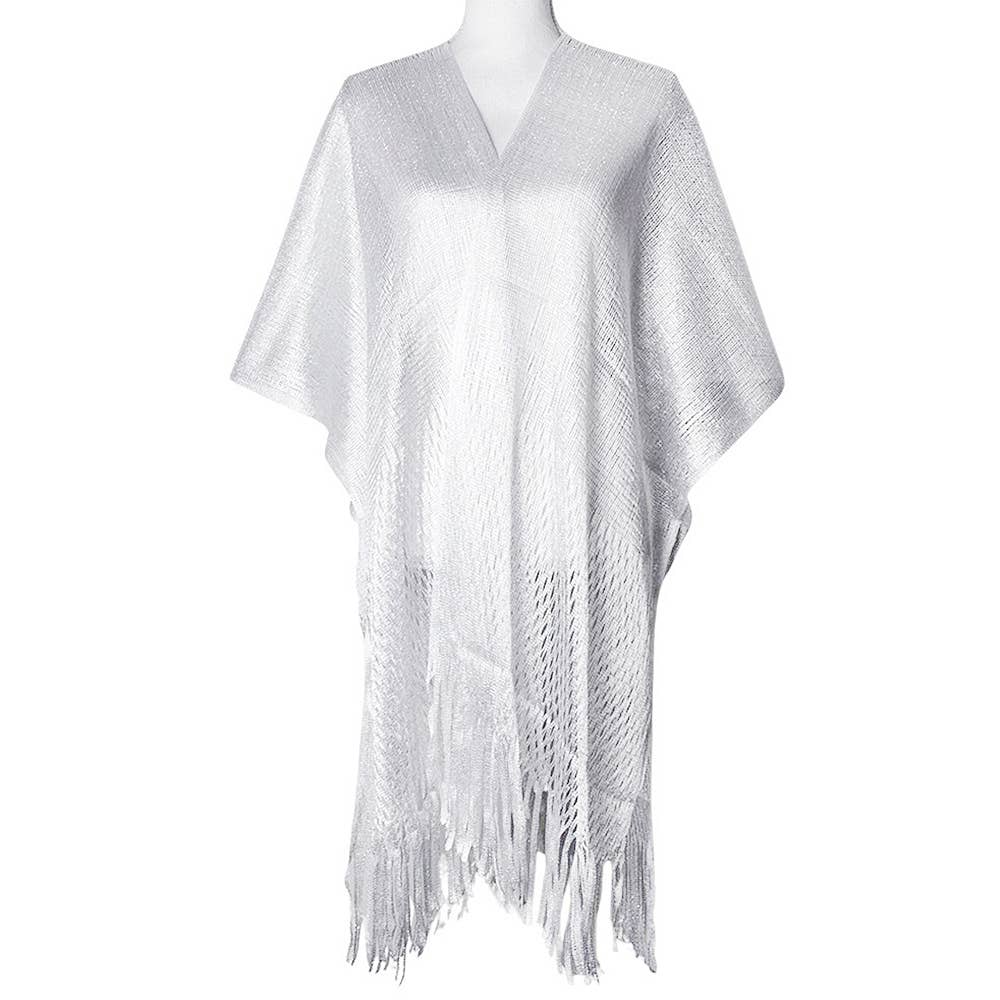 anbfashion – wholesale Kimono – Women's – Metallic Sheer Kimono Cover-Up Bottom Fringe LVPO-0031