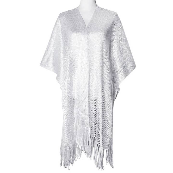 anbfashion – wholesale Kimono – Women's – Metallic Sheer Kimono Cover-Up Bottom Fringe LVPO-0031
