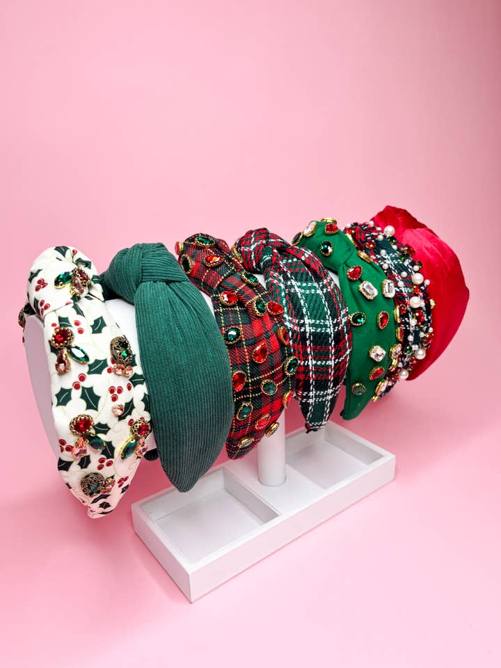 Red & Green Christmas Jeweled Headbands for wholesale by Brittyland