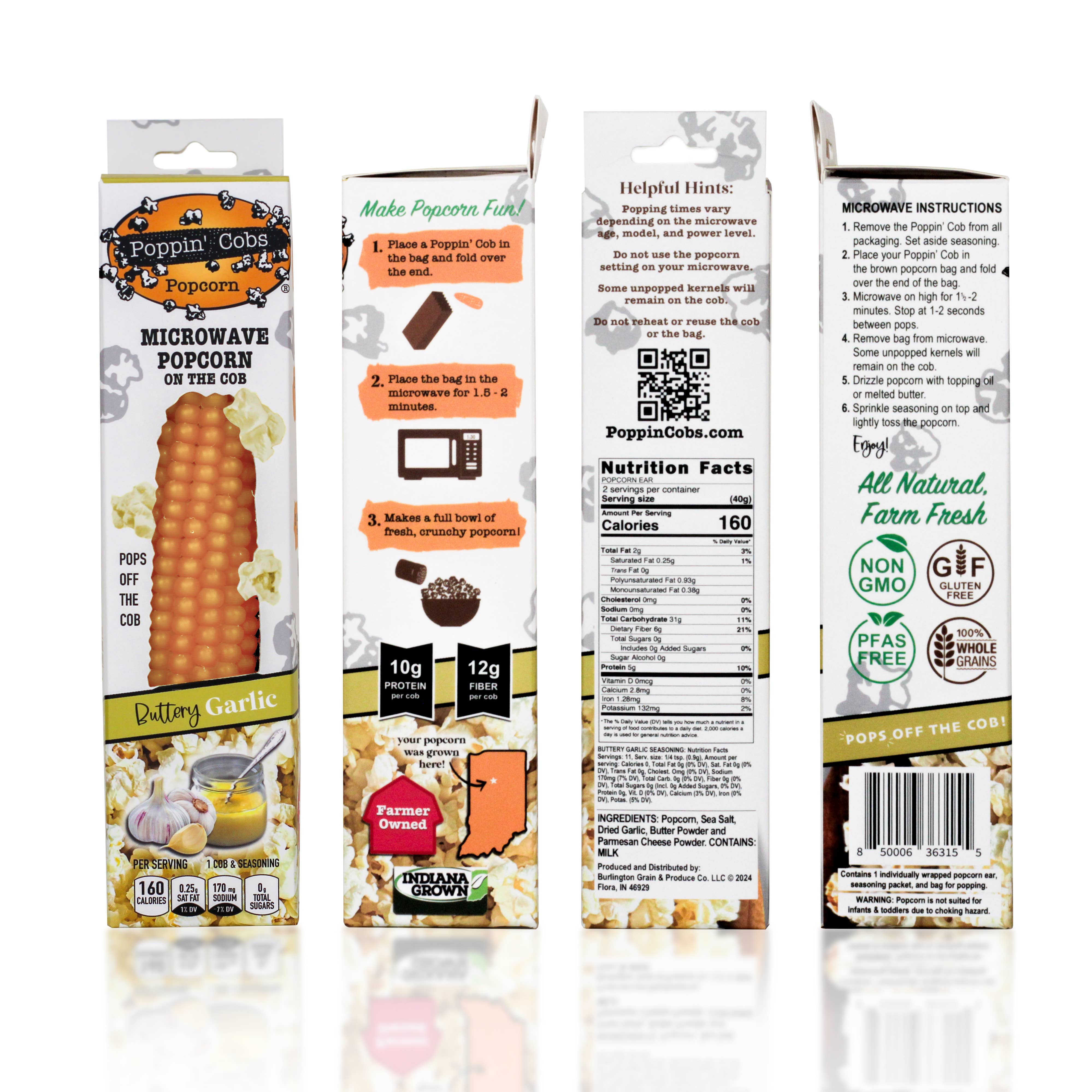 Poppin' Cobs Popcorn - Wholesale Popcorn - Popcorn on the Cob with Buttery Garlic Seasoning 8