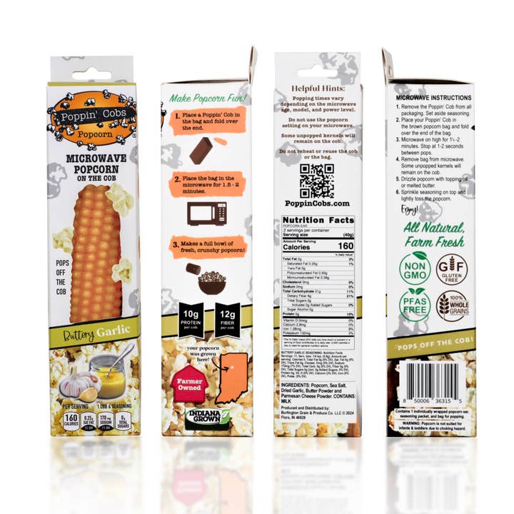 Poppin' Cobs Popcorn - Wholesale Popcorn - Popcorn on the Cob with Buttery Garlic Seasoning 8