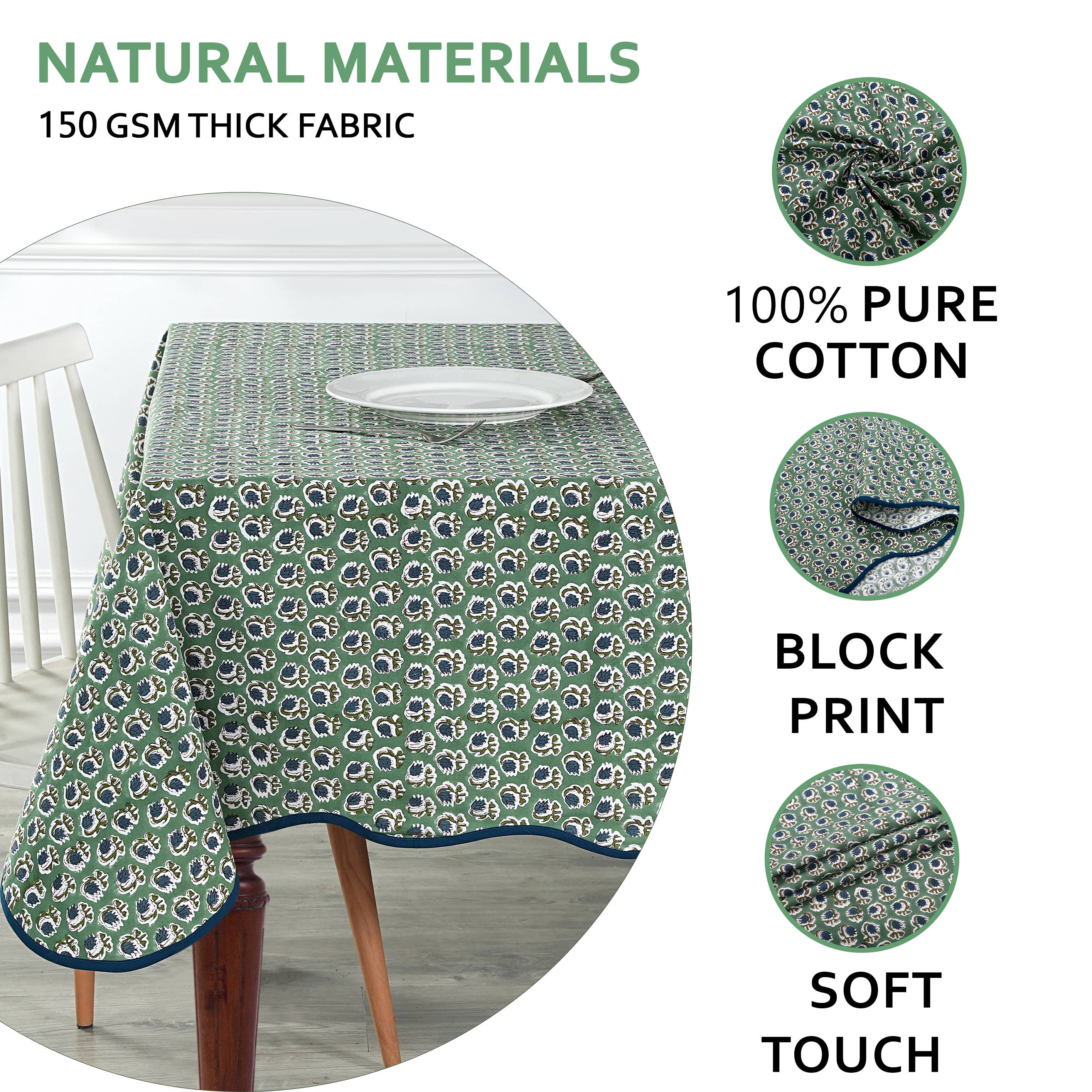 Fabricrush - Wholesale Tablecloth - Basil Green Block Printed Piping Tablecloth 100% Cotton  6
