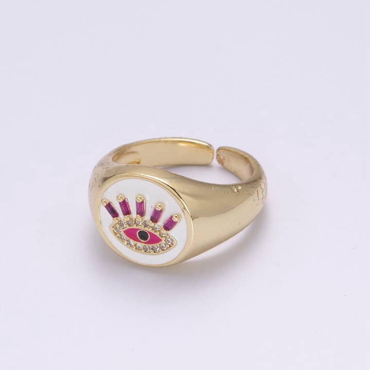 Aim Eternal - Wholesale Multi-Stone Ring - White Dome Evil Eye Ring, Protection Ring