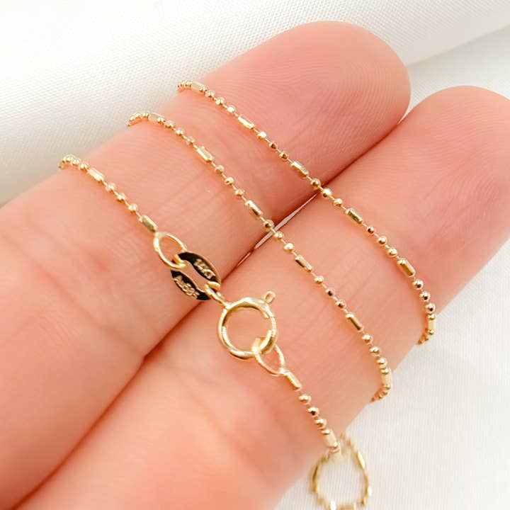 100CP3+18L. 14K Solid Gold Smooth Bar and Ball Chain for wholesale by Tresor Jewelry Inc.