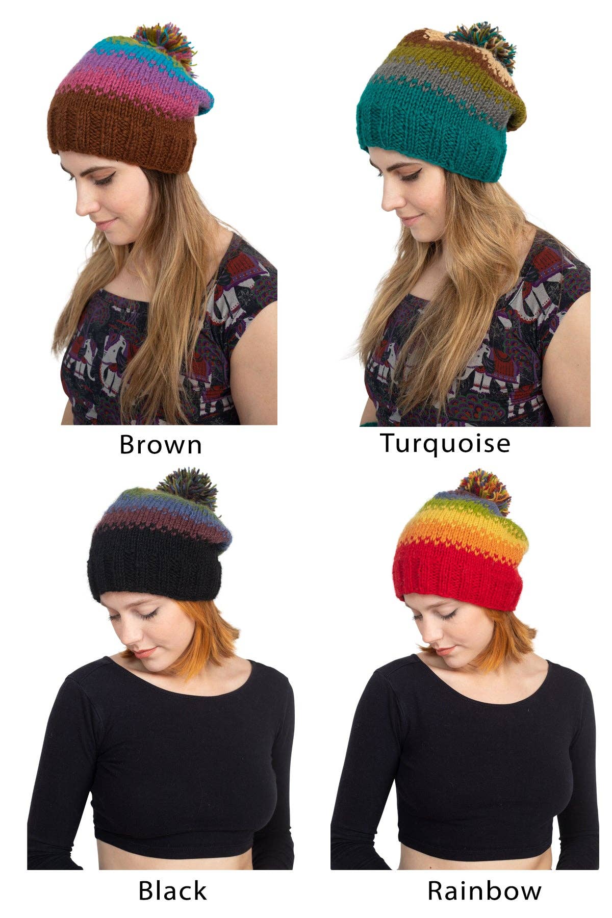 Lakhays Collection Inc. - Vendita all'ingrosso Berretto - Donna - Berretto con pompon lavorato a mano in maglia di lana Blurred Lines per donna4