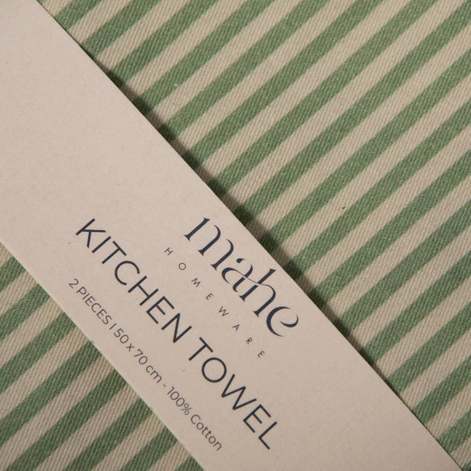 Mahe Homeware - Wholesale Tea Towel - Green Stripe Kitchen Towel Set 24