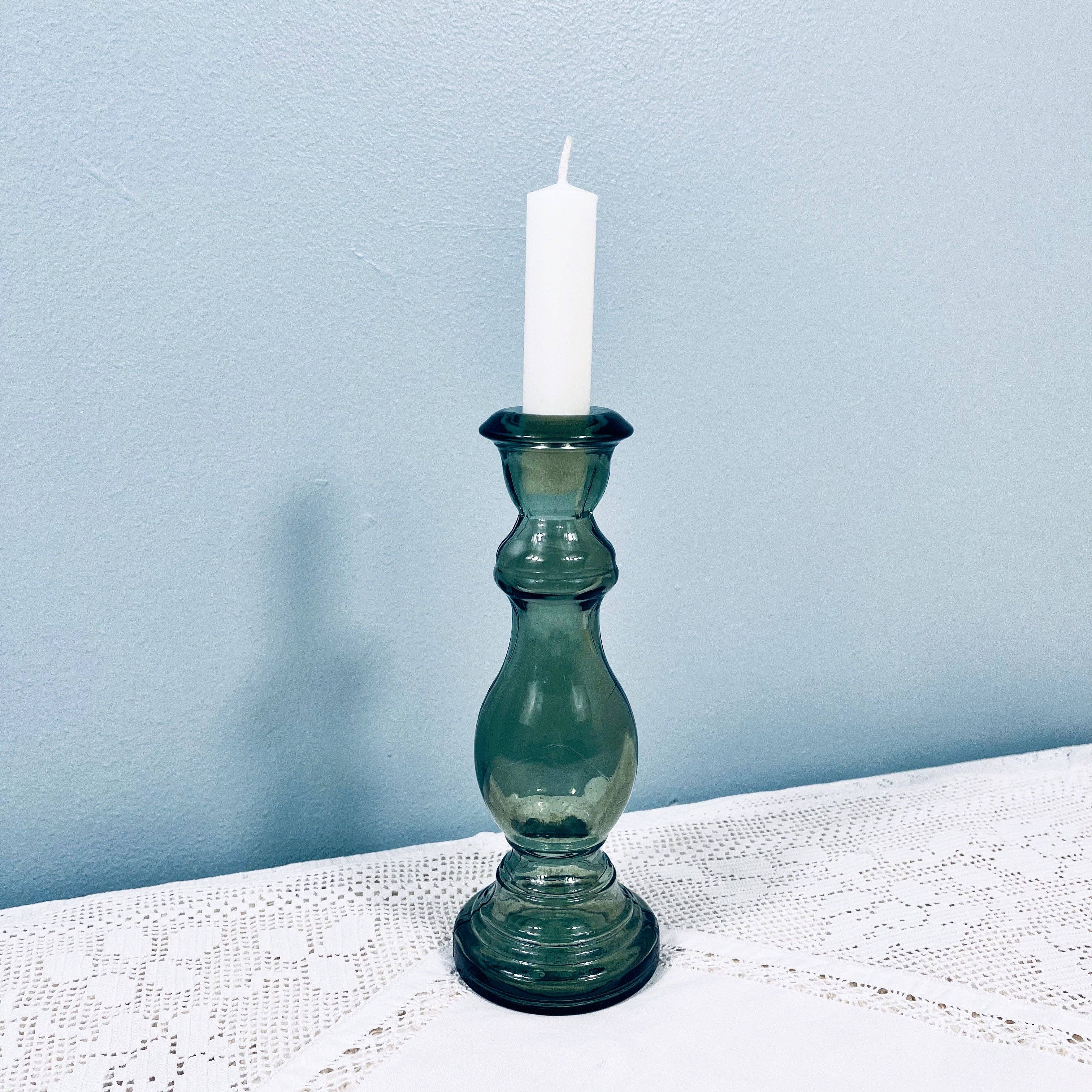 Jarapa - Vente Bougeoirs - Bougeoir élégant en verre recyclé 20 cm5