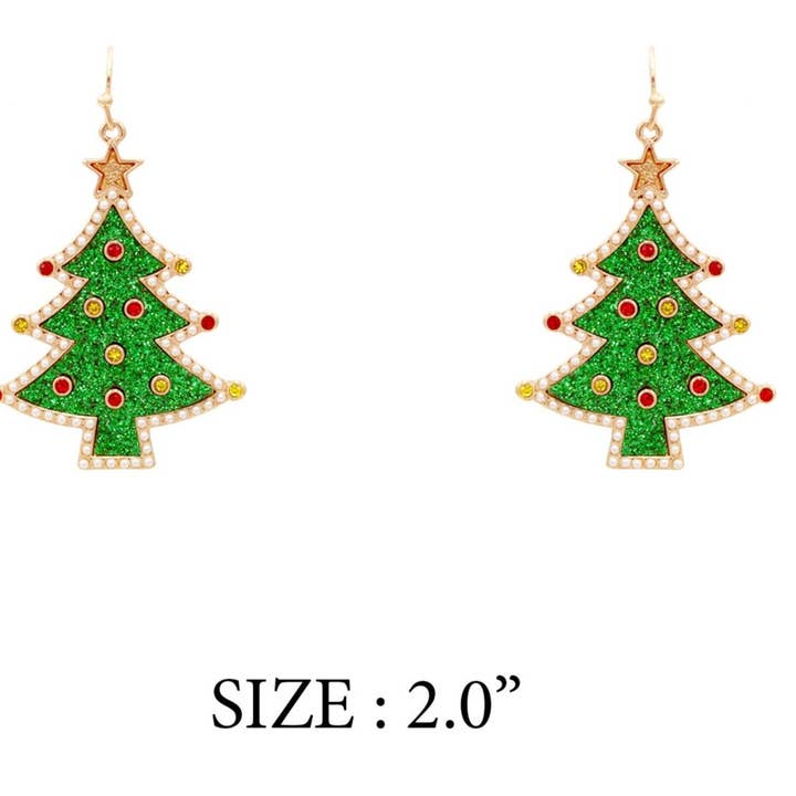 What's Hot - Wholesale Dangle Earrings - Green and Red Metal Christmas Tree 2" Earring