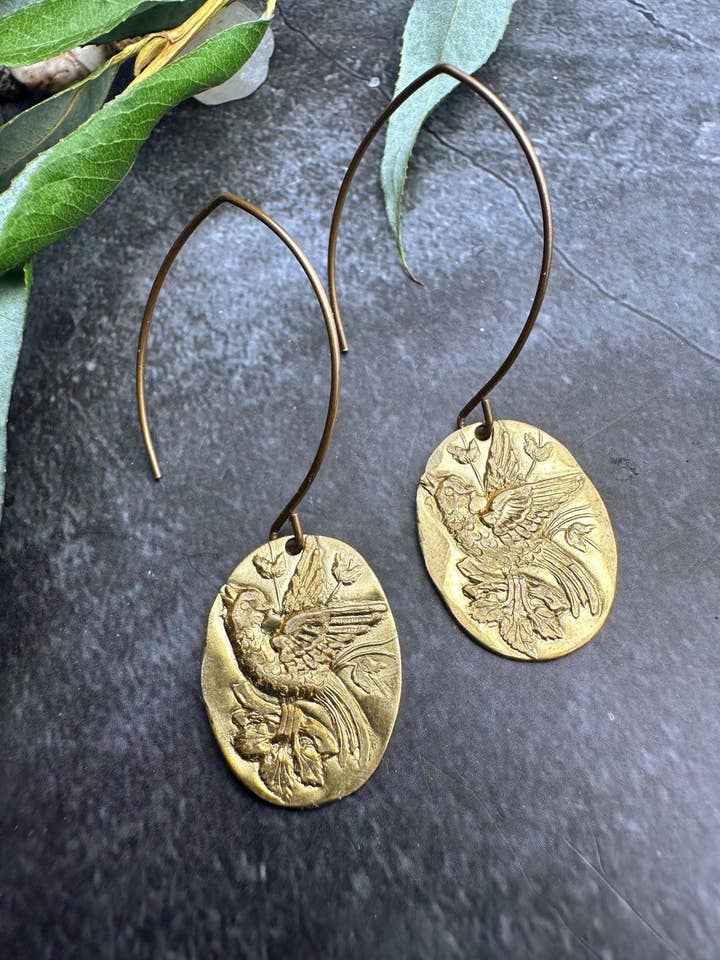 Messing Paradiesvogel-Ohrringe - Bohemian Art Deco Schmuck für den Großhandel von The Sunstone on Main