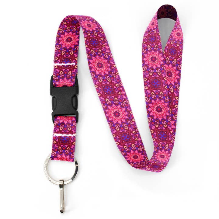 Pink Moroccan Tiles Lanyard, Buckle and Flat Ring for wholesale by Buttonsmith