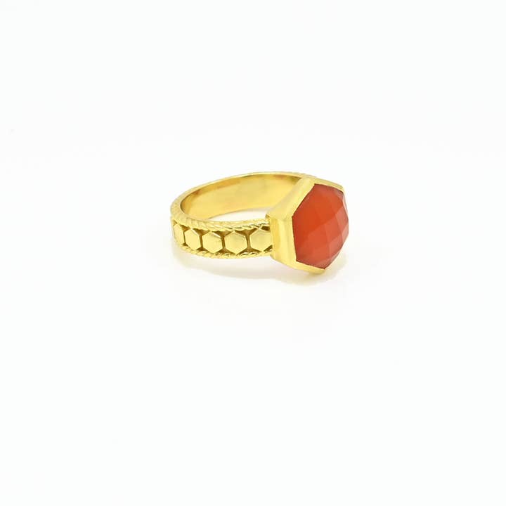 Schmuckoo Berlin - Wholesale Single Stone/Solitaire Ring - The Hexagon Gold Silver 925 - Carnelian (3 Rings)2