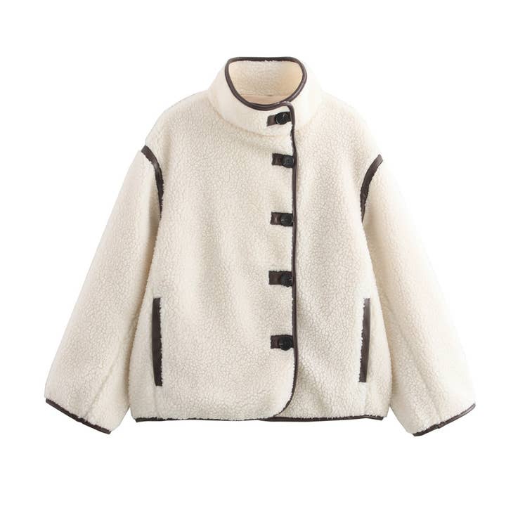 FASHION CASUAL LOOSE LAMB WOOL STAND COLLAR COAT for wholesale by Lily Clothing