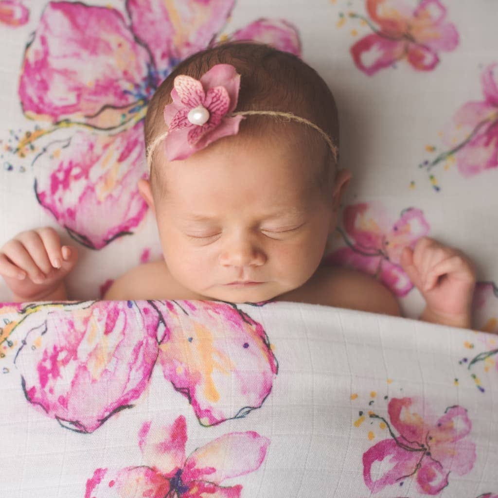 Coco Moon - Wholesale Swaddle - Baby - Hibiscus Kiss Muslin Swaddle Blanket5
