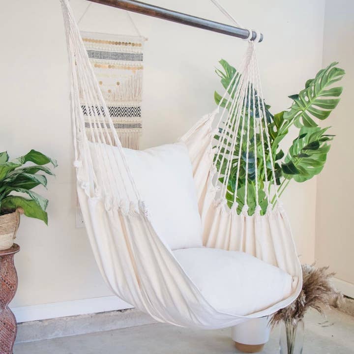 Limbo Imports Hammocks - Wholesale Hammock - White Hammock Chair Swing +2 Pillow Cover Set- Artisan Made3