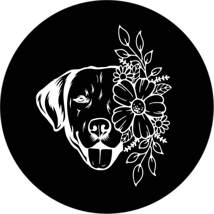 Labrador Retriever With Flowers Black Spare Tire Cover for wholesale by Dirty Acres