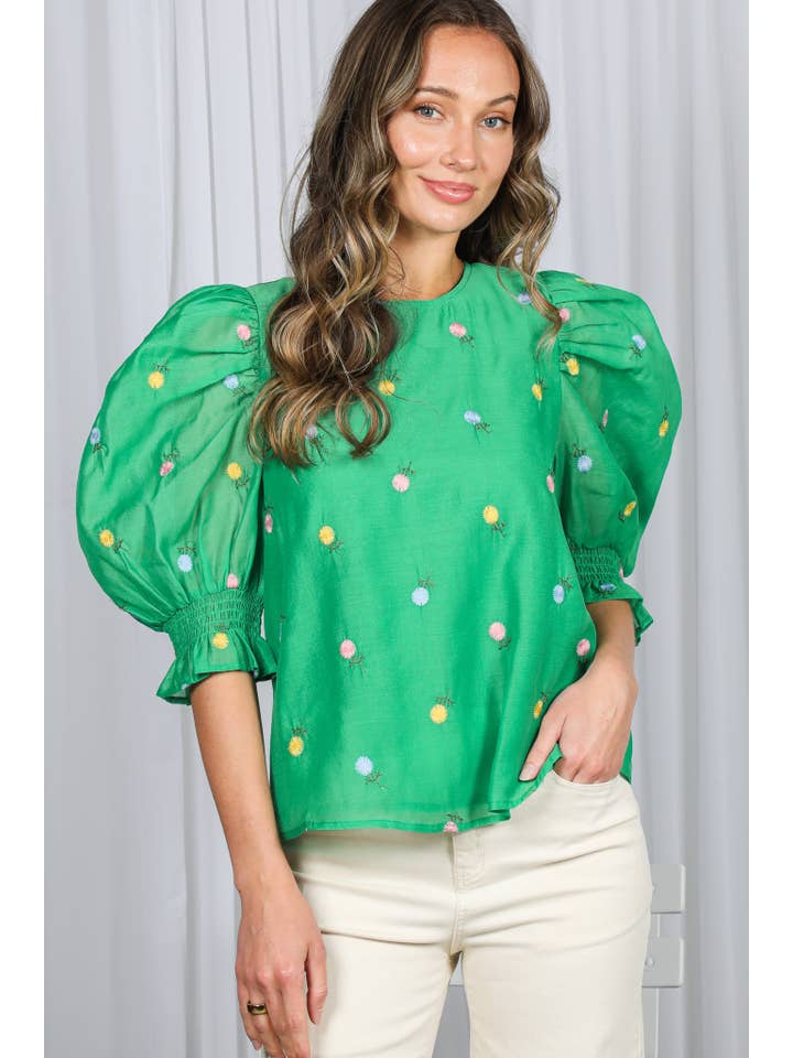 Vine & Love - Wholesale Blouse - Women's - Floral Embroidered Round Neck Organza Blouse Top VT82255-12