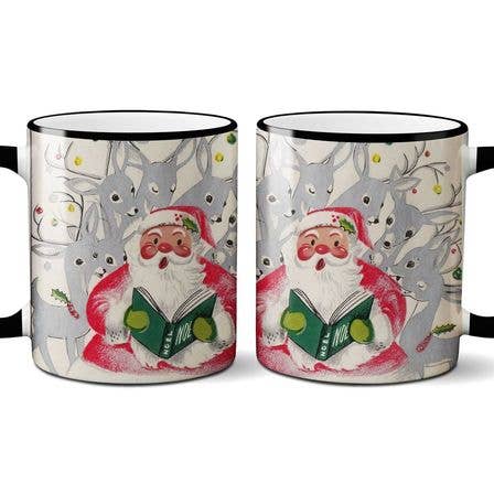 Père Noël et renne, tasse des années 1960 pour la vente par The Retrospect Group Collection