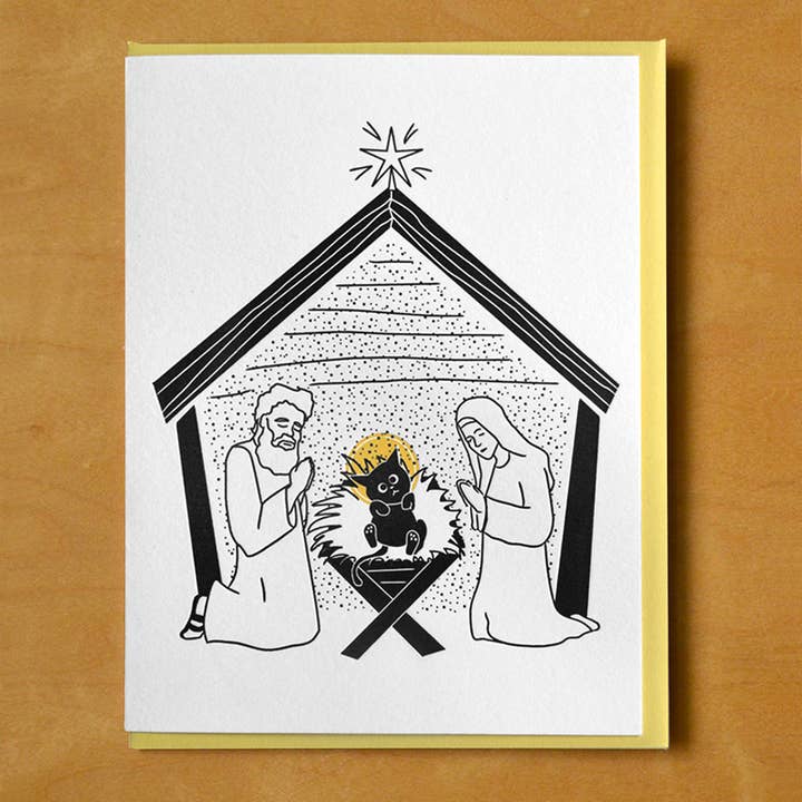 Cat In Manger Greeting Card for wholesale by McBitterson's