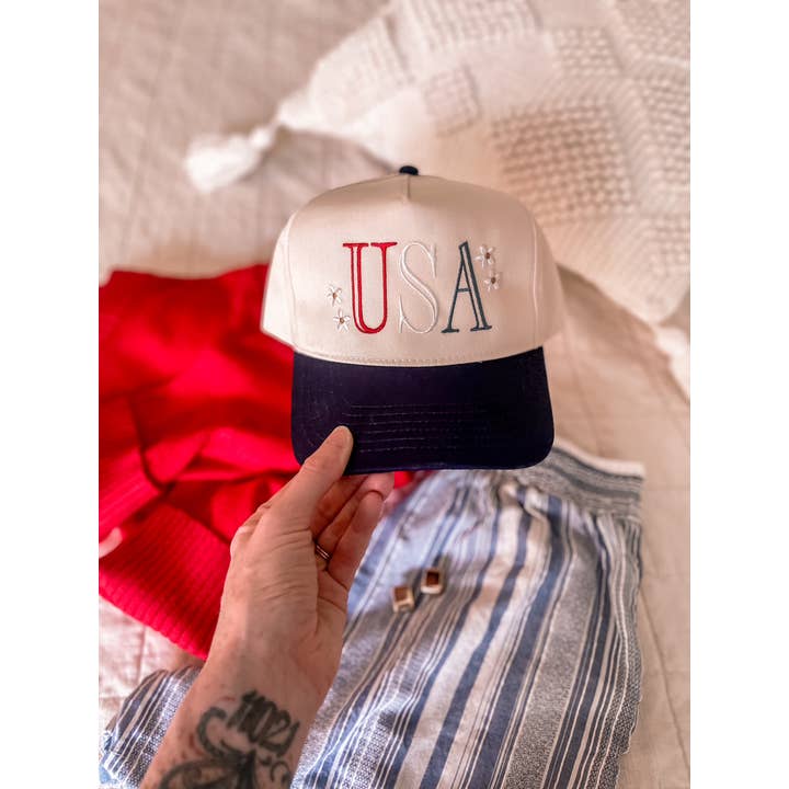 Ginger And Thread – wholesale Trucker hat – Women’s – Embroidered USA Trucker Hat, 4th of July baseball cap3