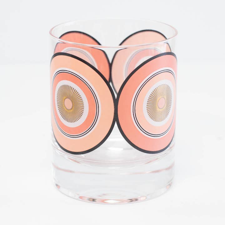 Mod Lounge Paper Company - Wholesale Cocktail/Liquor Glass - Pink Circles Vintage Whiskey Cocktail Glass0