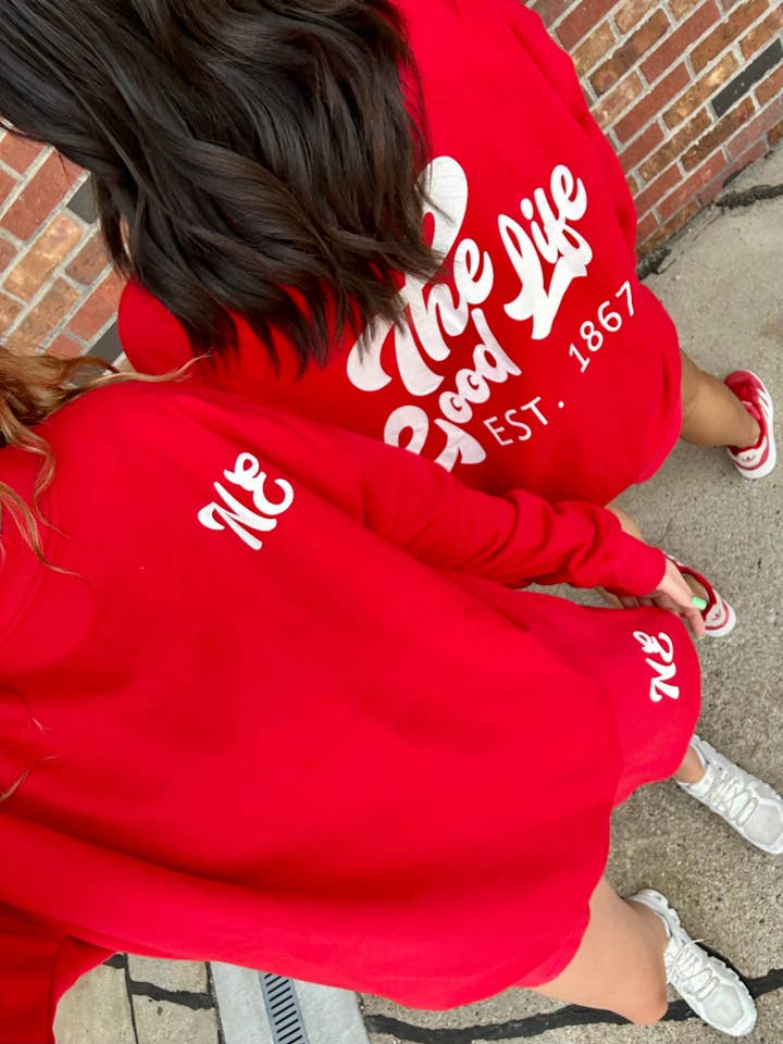 Red NE Good Life Core Sweatshirt for wholesale on Faire14