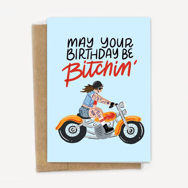 May Your Birthday Be Bitchin' Motorcycle Card for wholesale by A Fink & Ink