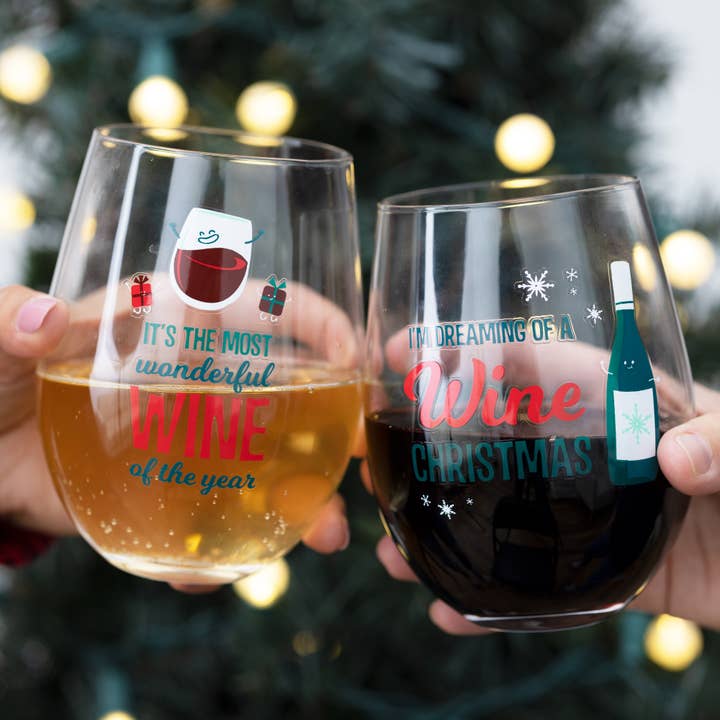 Pavilion - Wholesale Wine Glass - Holiday - 18 oz Stemless Wine Glasses - Set of 4