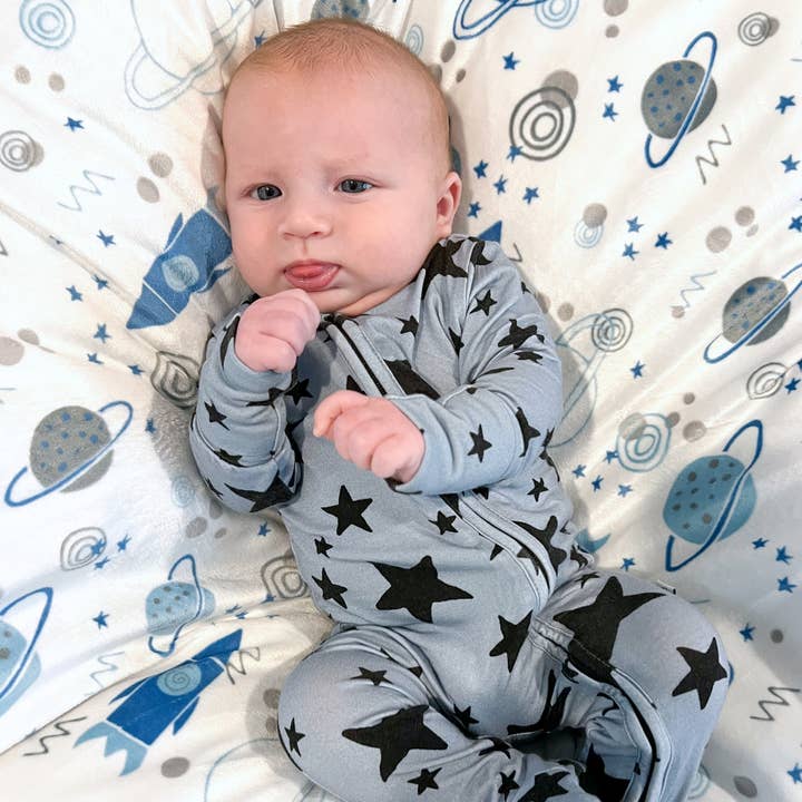 Blue Stars Bamboo Viscose Pookie Jamas Zipper Footies for wholesale by Pookie Baby