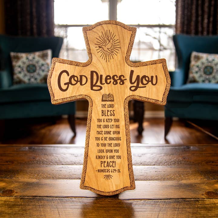 God Bless You Wood Cross – Faith & Encouragement for wholesale by Firefly Wishes
