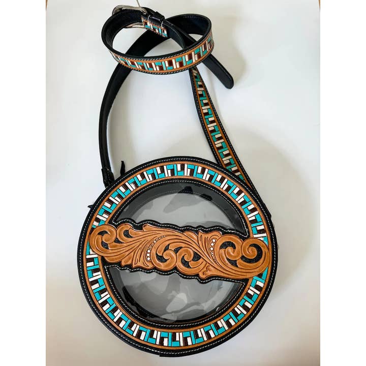 Boho Ranch Shop - Wholesale Crossbody Bag - Women's - JANIE CLEAR ROUND crossbody | hand tooled western festival1