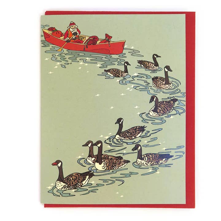 Carte de voyage de Noël en canoë pour la vente par Wild Life Illustration Co.