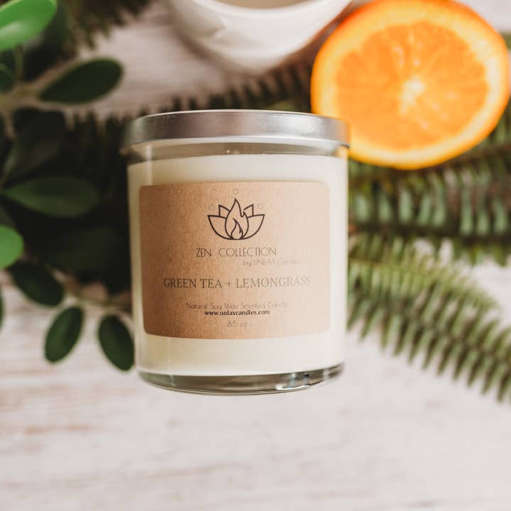 Thé vert+citronnelle - Collection Zen - Bougie de soja 9 oz pour la vente par UNLAX Candles