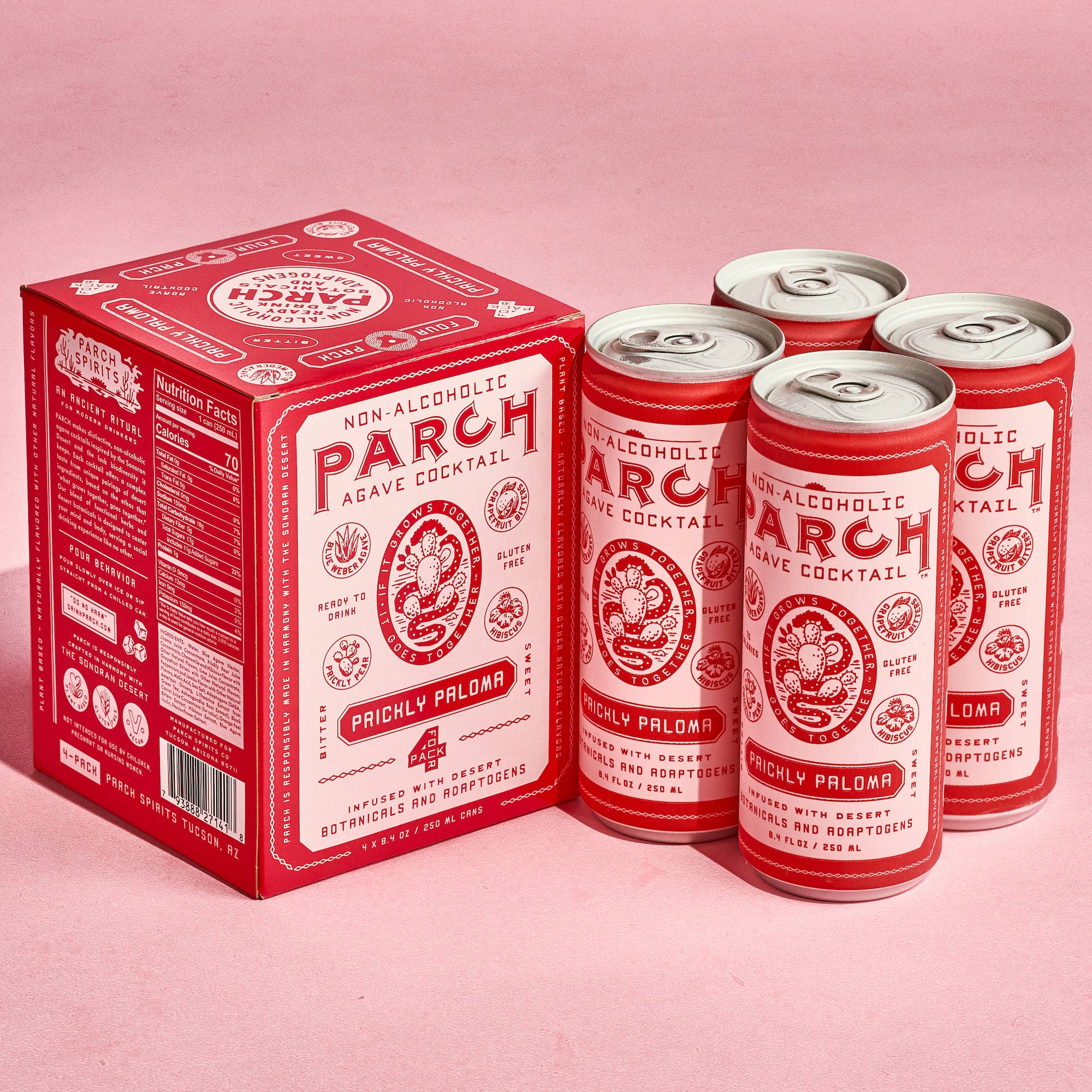 Parch Spirits Co. - Wholesale Non-Alcoholic Aperitif/Mocktail - PARCH Prickly Paloma Non-Alc Agave Cocktail - 24 Cans1