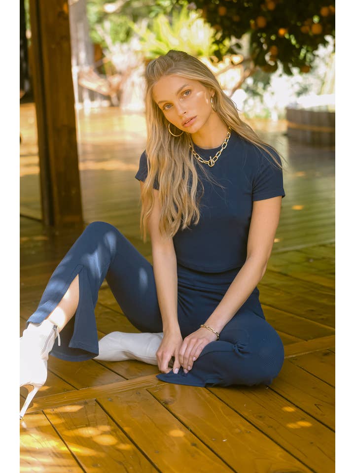 Listicle - Wholesale Lounge Set - Women's - Ribbed Crop Top & Split Hem Pants Set8