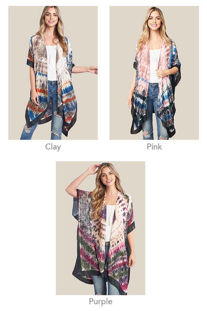 Hana - Wholesale Kimono - Women's - Tie Dye Boho Print Summer Kimono3