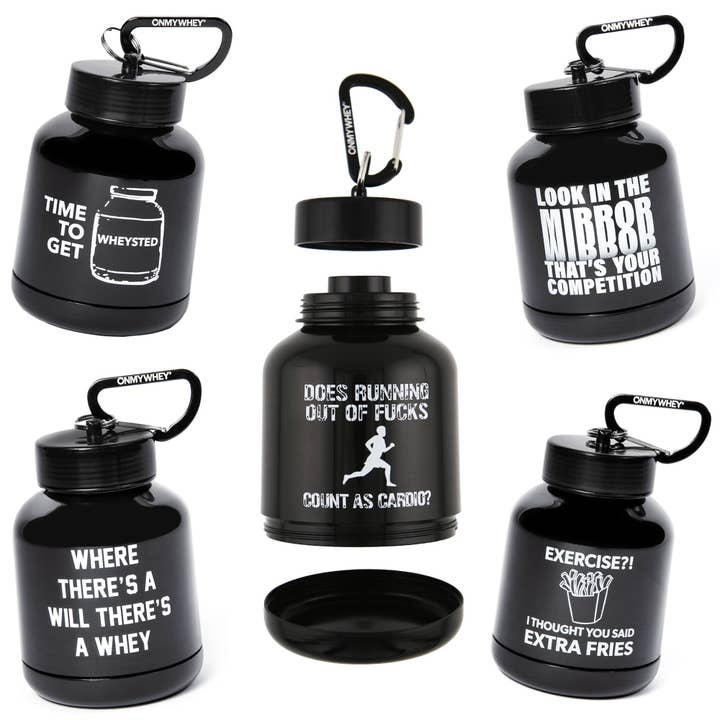 OnMyWhey - Wholesale Food Storage Container - Protein Powder & Supplement Containers To Go (180ml, Assortment of 5 Punnies)